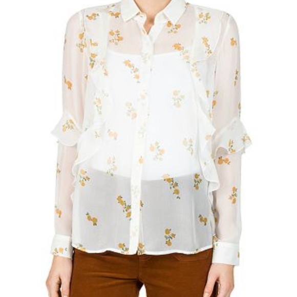 The Kooples Popcorn Foral Print Sheer Silk Shirt-Size 2 - Picture 1 of 9